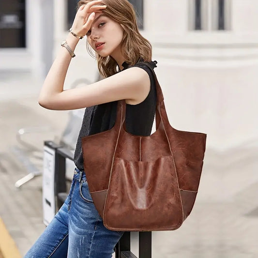 Women PU Leather Handbags Tote Bag Soft Retro Designer Large Capacity