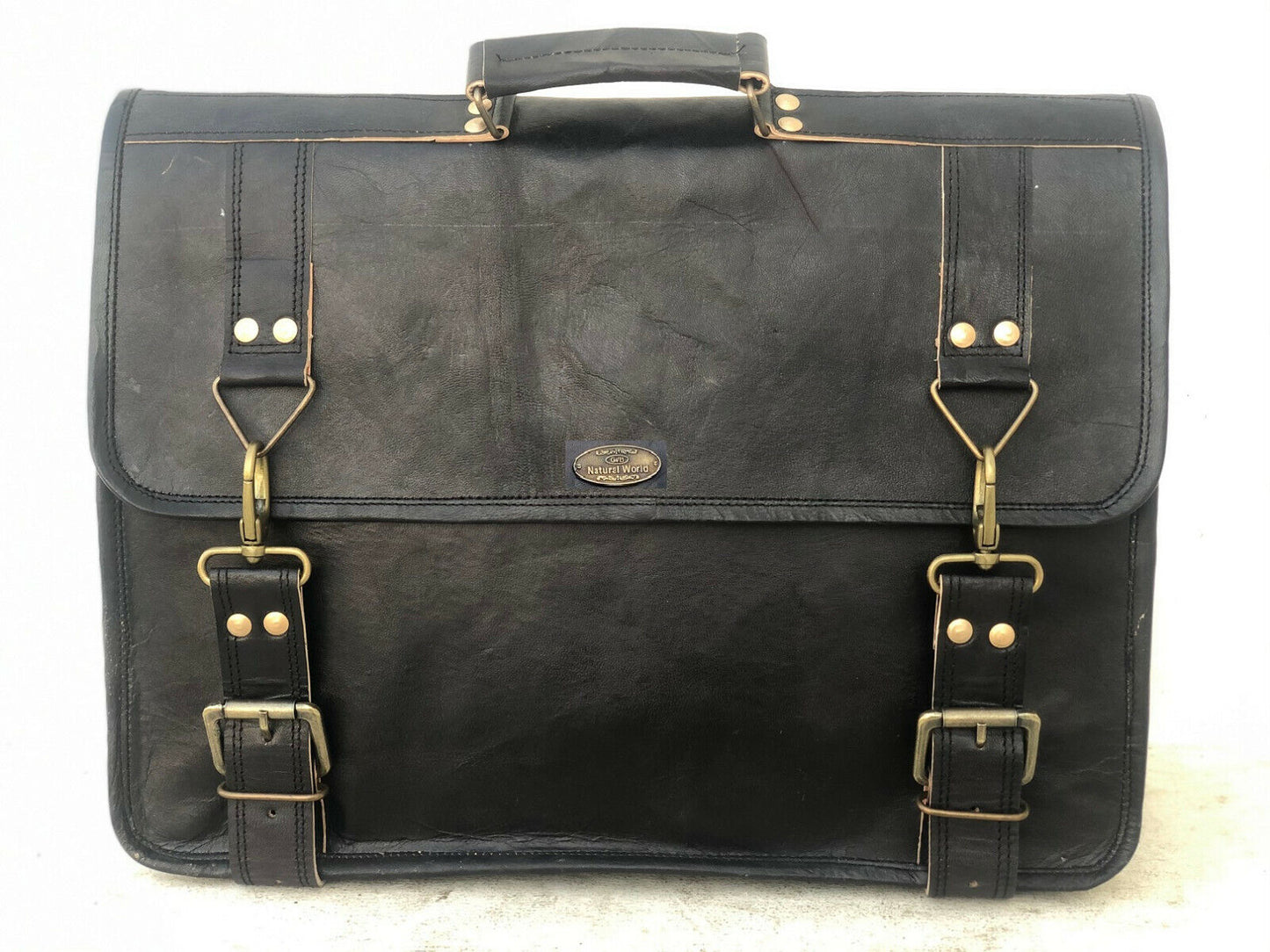 Leather Messenger Men Shoulder Laptop Satchel Briefcase Vintage Black Color Bag (18")