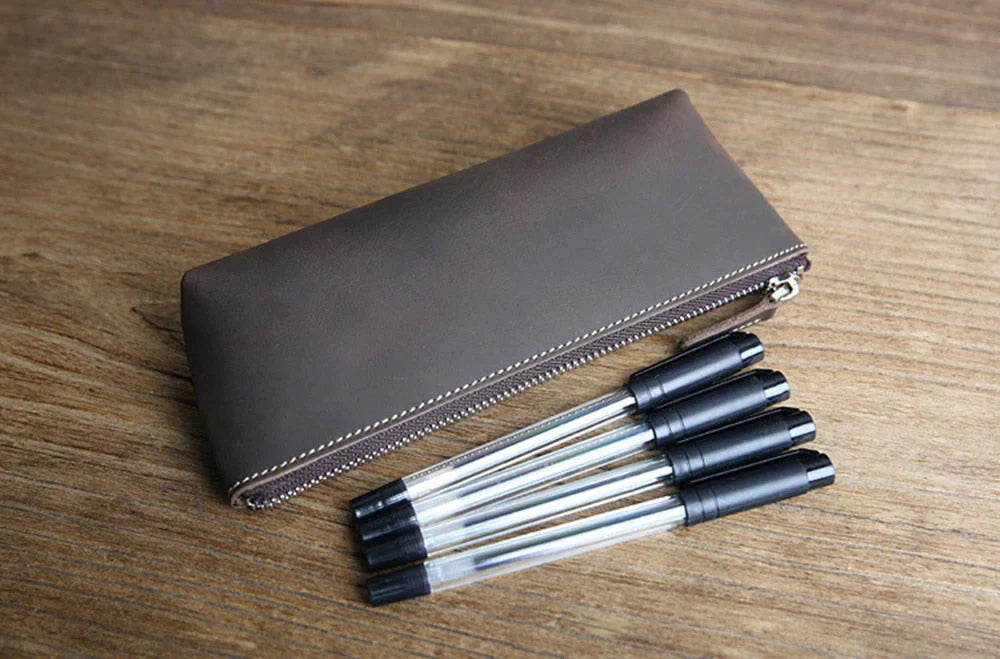 The Pallavi | Handmade Leather Pencil Case - Leather Makeup Bag