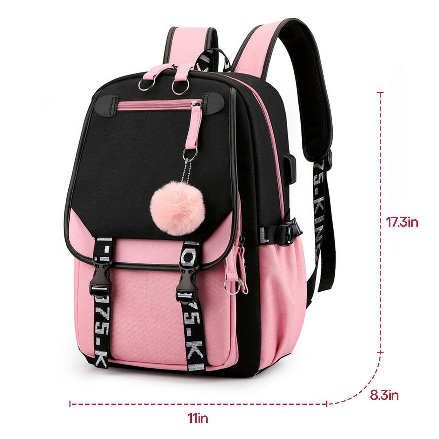 Women School Bag Oxford Waterproof Girls Backpack Rucksack w/ USB Charging Port