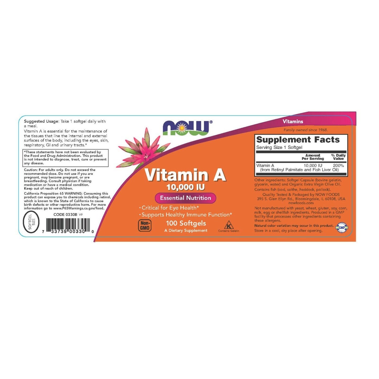 NOW Foods Vitamin A, 10,000 IU, 100 Softgels