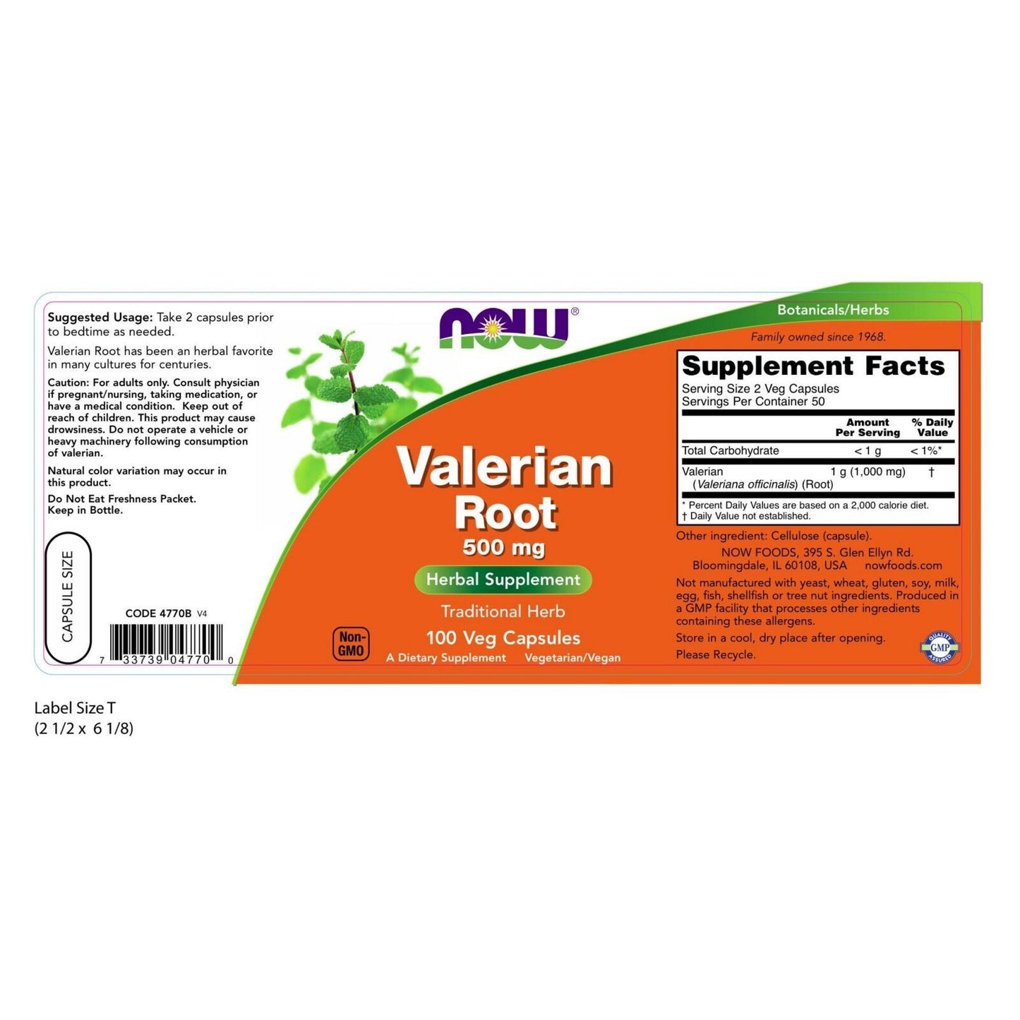 NOW Foods Valerian Root, 500 mg, 100 Veg Capsules