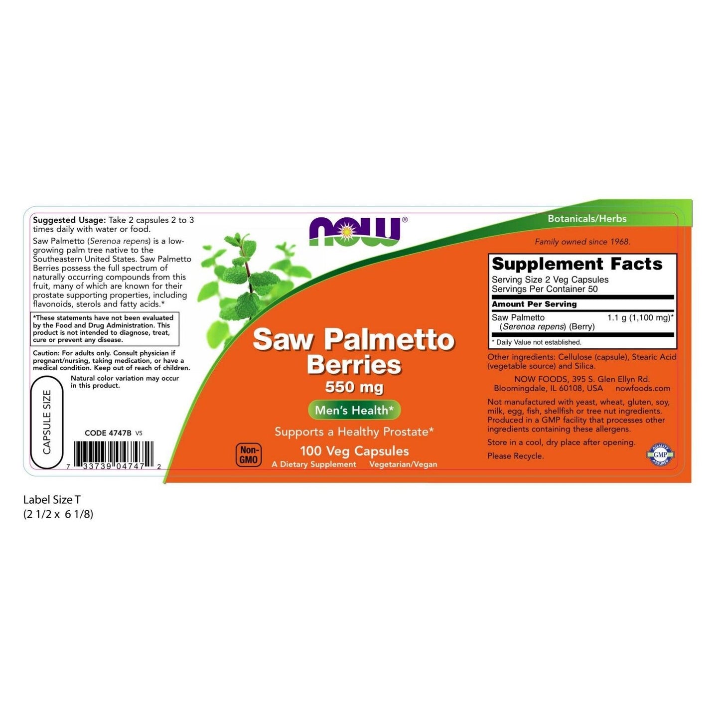 NOW Foods Saw Palmetto Berries, 550 mg, 100 Veg Capsules