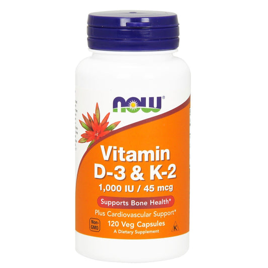 NOW Foods Vitamin D-3 & K-2, 120 Veg Capsules