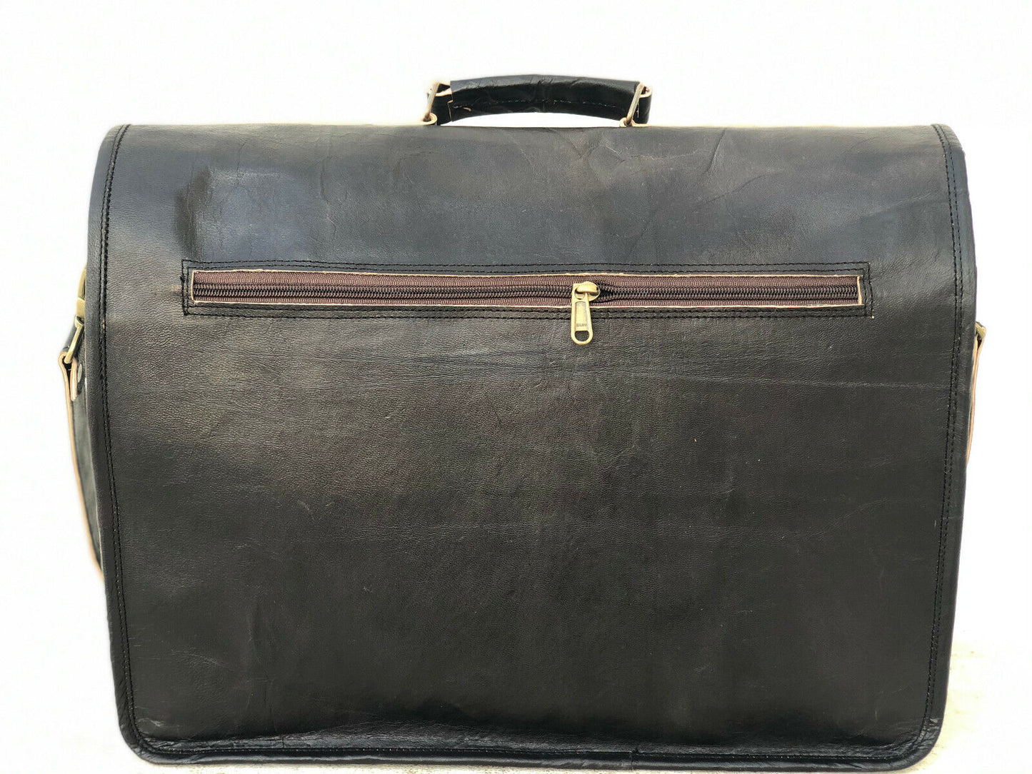 Leather Messenger Men Shoulder Laptop Satchel Briefcase Vintage Black Color Bag (18")