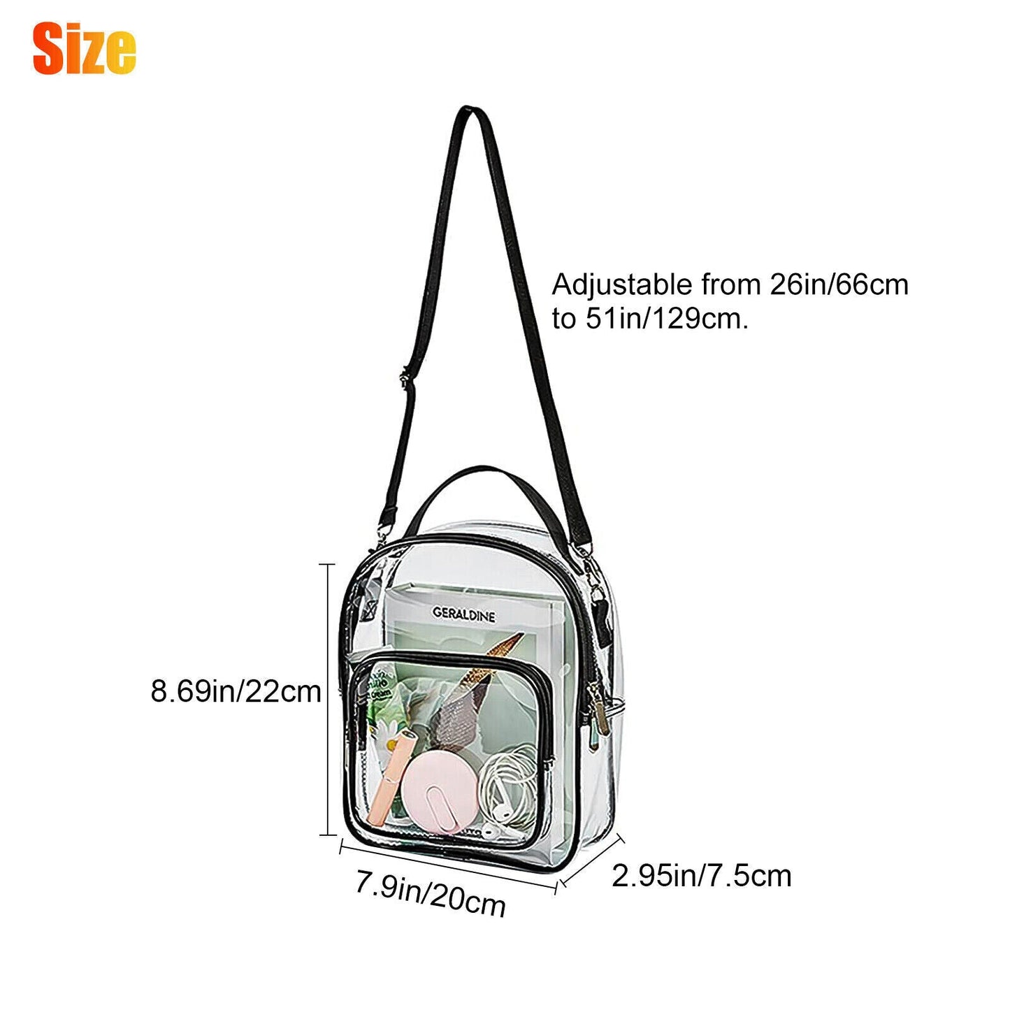 Clear PVC Tote Crossbody Bag Women Transparent Purse Stadium Shoulder Handbag