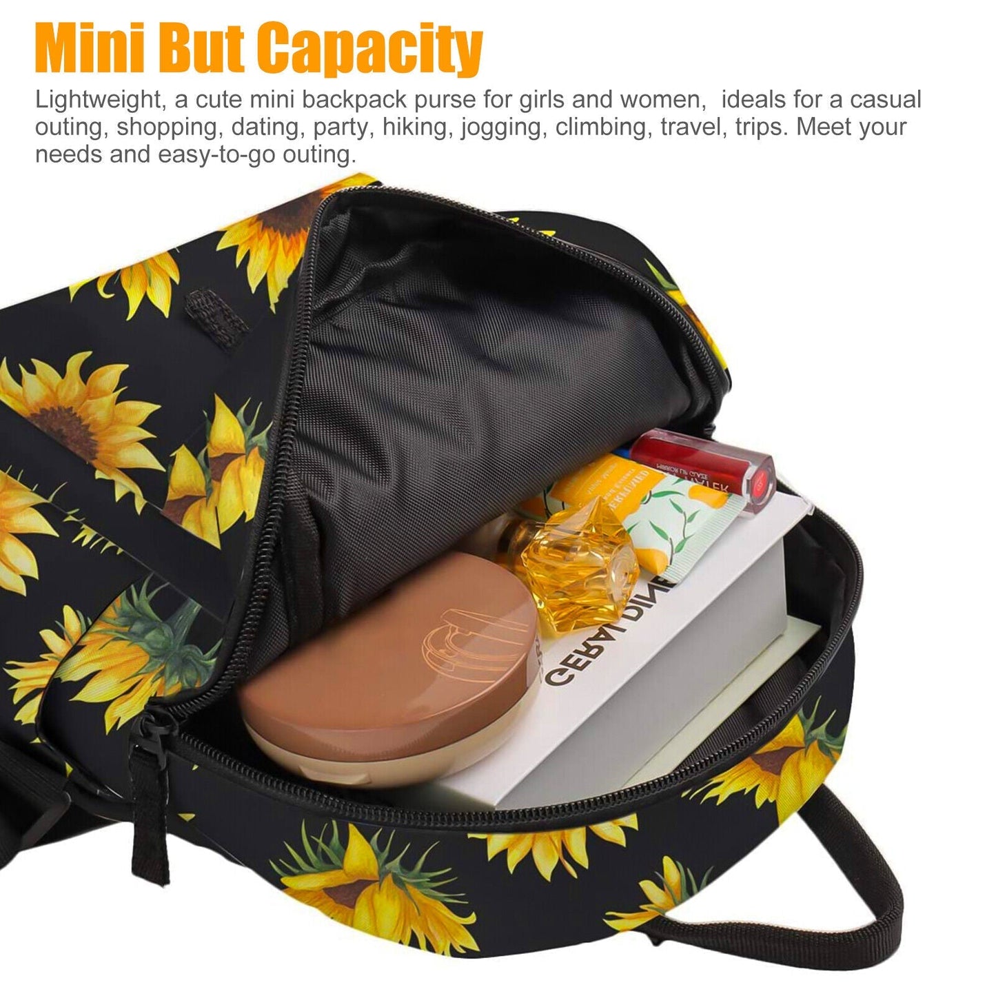 Waterproof Sunflower Backpack Women Purse Shoulder Rucksack Travel Bag Handbag